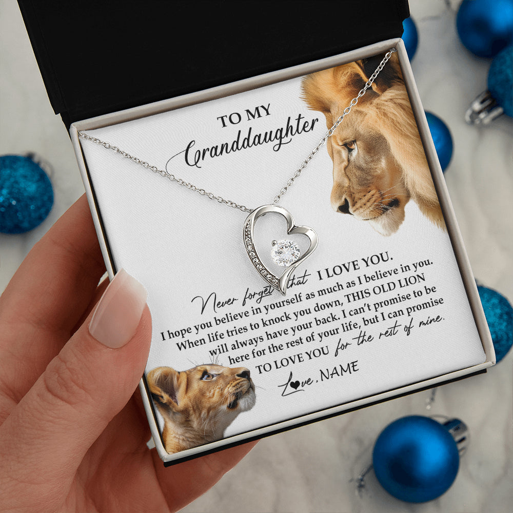 Personalized To My Granddaughter Necklace from Grandpa Papa Never Forget I Love You Lion Jewelry Granddaughter Birthday Christmas Customized Message Card