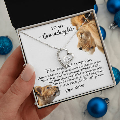 Personalized To My Granddaughter Necklace from Grandpa Papa Never Forget I Love You Lion Jewelry Granddaughter Birthday Christmas Customized Message Card