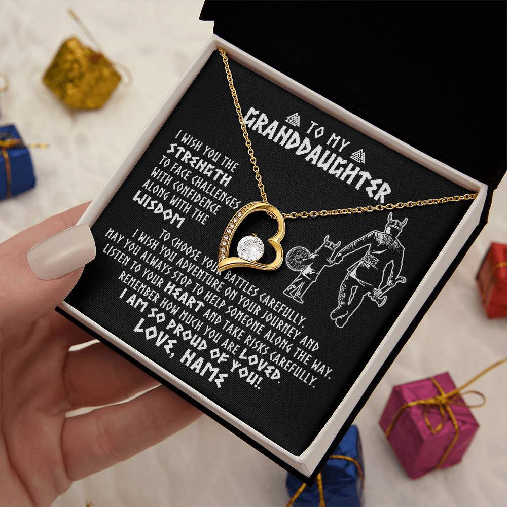 Personalized To My Granddaughter Viking Necklace From Papa Grandpa I Am So Proud Of You Runes Viking Birthday Christmas Customized Gift Box Message Card