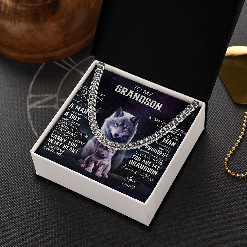 Personalized To My Grandson Necklace From Grandma Grandpa I Close My Eyes Wolf Grandson Birthday Gifts Graduation Christmas Customized Gift Box Message Card