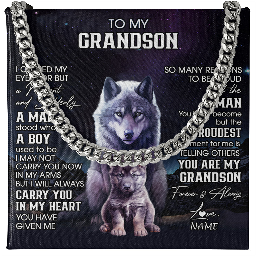Personalized To My Grandson Necklace From Grandma Grandpa I Close My Eyes Wolf Grandson Birthday Gifts Graduation Christmas Customized Gift Box Message Card
