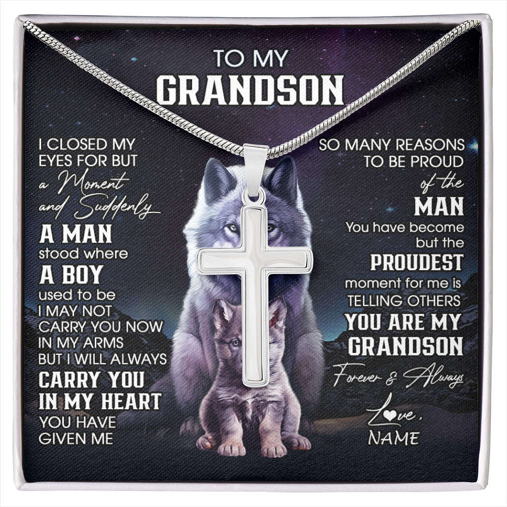 Personalized To My Grandson Necklace From Grandma Grandpa I Close My Eyes Wolf Grandson Birthday Gifts Graduation Christmas Customized Gift Box Message Card
