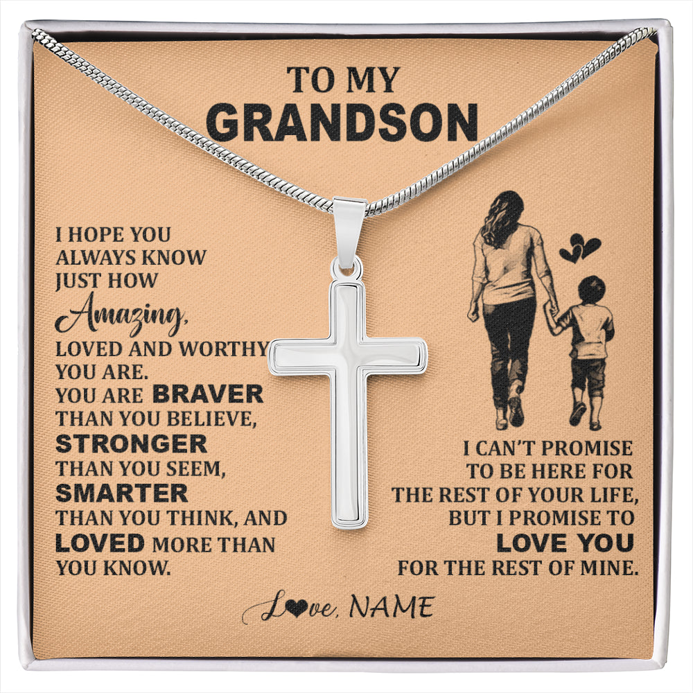 Personalized To My Grandson Necklace From Grandma Promise To Love You Grandson Birthday Gifts Graduation Christmas Customized Gift Box Message Card