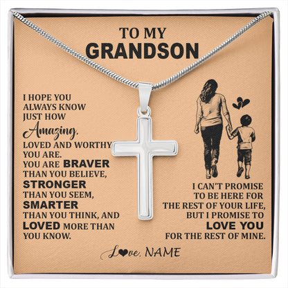 Personalized To My Grandson Necklace From Grandma Promise To Love You Grandson Birthday Gifts Graduation Christmas Customized Gift Box Message Card