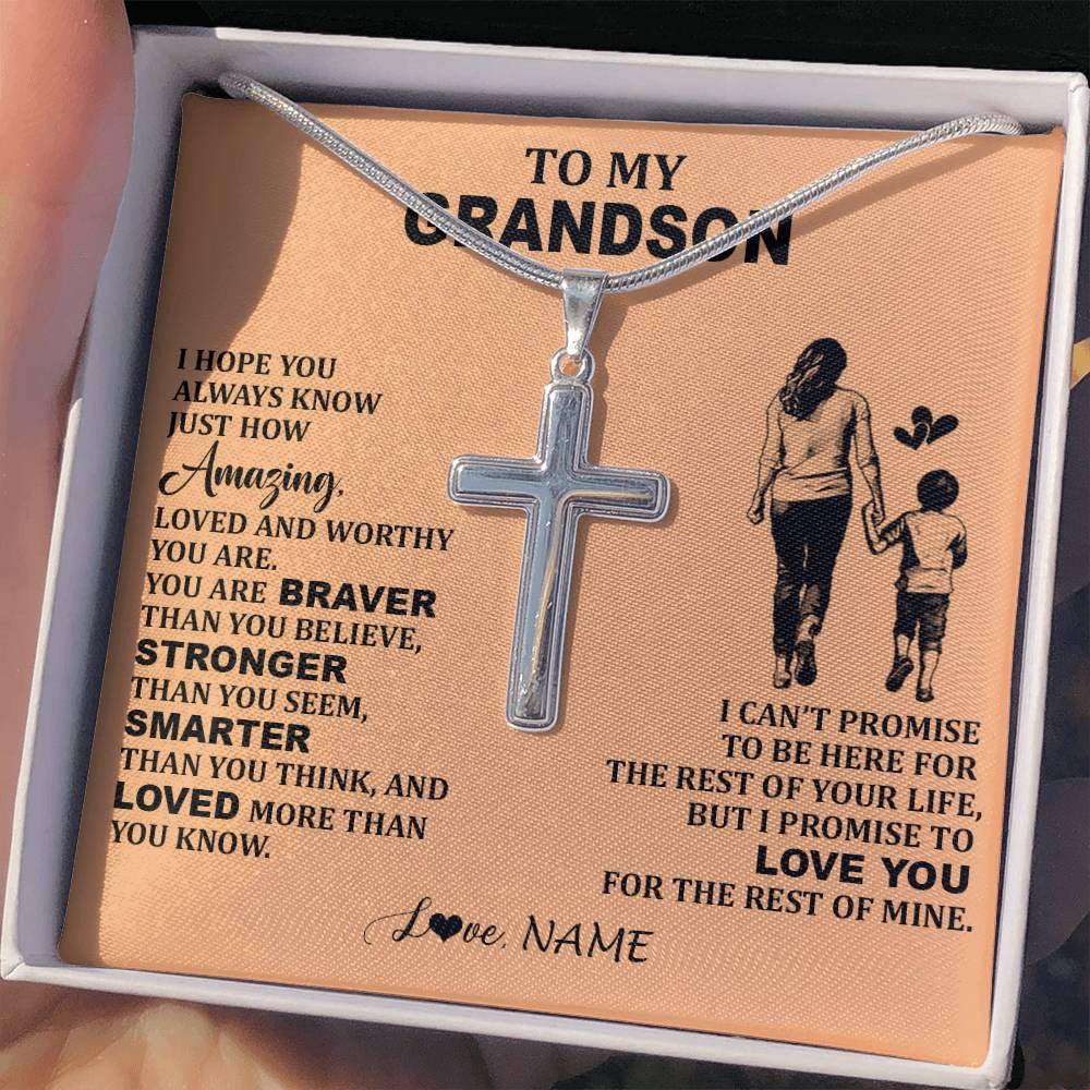 Personalized To My Grandson Necklace From Grandma Promise To Love You Grandson Birthday Gifts Graduation Christmas Customized Gift Box Message Card