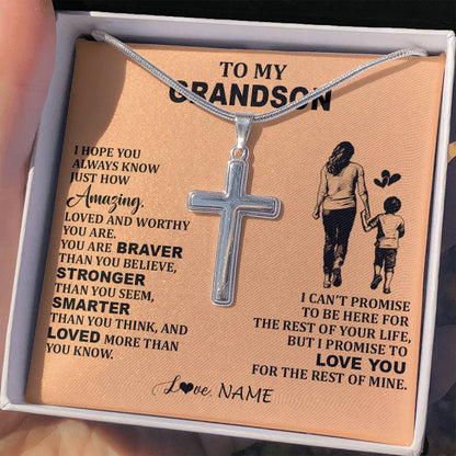 Personalized To My Grandson Necklace From Grandma Promise To Love You Grandson Birthday Gifts Graduation Christmas Customized Gift Box Message Card