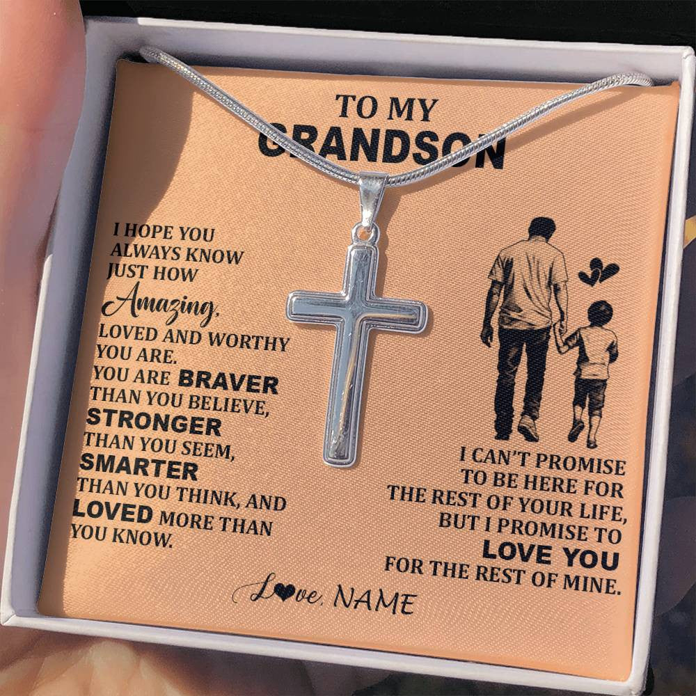 Personalized To My Grandson Necklace From Grandpa Promise To Love You Grandson Birthday Gifts Graduation Jewelry Christmas Customized Gift Box Message Card
