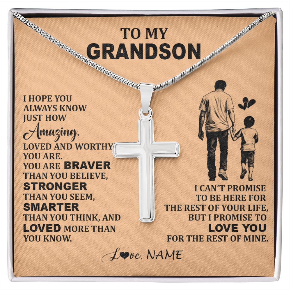 Personalized To My Grandson Necklace From Grandpa Promise To Love You Grandson Birthday Gifts Graduation Jewelry Christmas Customized Gift Box Message Card