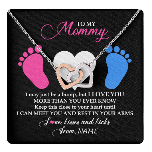 Personalized To My Mommy Necklace Heart Feet Baby First Time for Pregnant Mom Happy 1st Mothers Day Customized Gift Box and Message Card