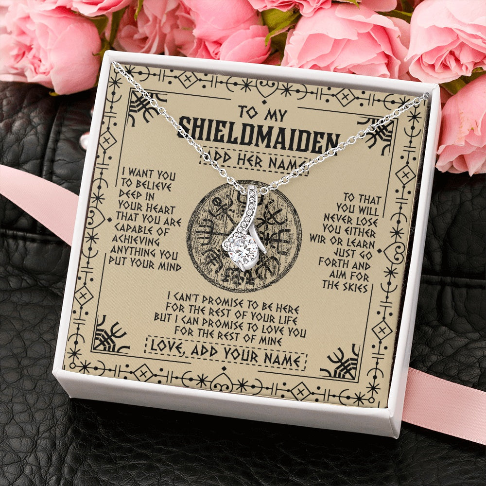 Personalized To My Shieldmaiden Necklace Viking Never Lose Niece Granddaughter Daughter Birthday Gifts Christmas Jewelry Customized Gift Box Message Card