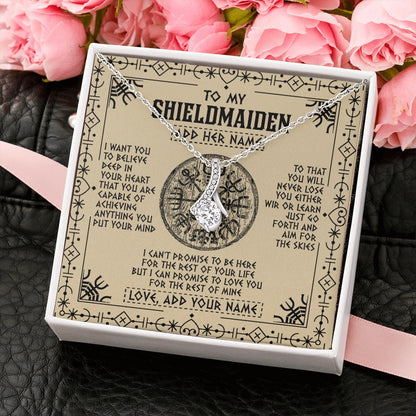 Personalized To My Shieldmaiden Necklace Viking Never Lose Niece Granddaughter Daughter Birthday Gifts Christmas Jewelry Customized Gift Box Message Card