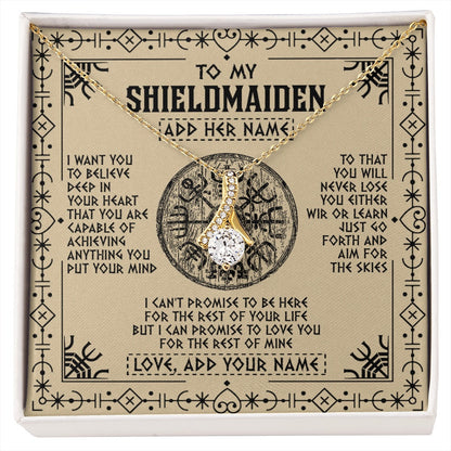 Personalized To My Shieldmaiden Necklace Viking Never Lose Niece Granddaughter Daughter Birthday Gifts Christmas Jewelry Customized Gift Box Message Card