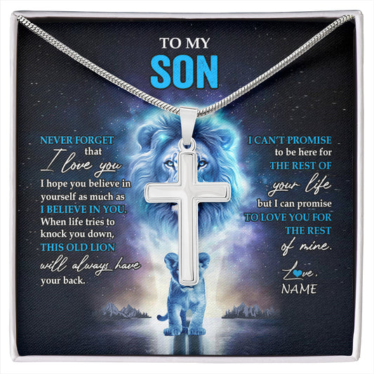 Personalized To My Son Necklace From Dad Father Never Forget I Love You Lion Son Jewelry Birthday Graduation Christmas Customized Message Card