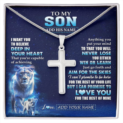 Personalized To My Son Necklace From Mom Mother Believe Your Heart Son Gift Birthday Graduation Christmas Customized Gift Box Message Card