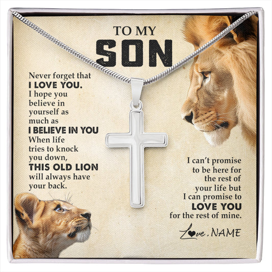 Personalized To My Son Necklace from Dad Father Never Forget I Love You Lion Son Birthday Graduation Christmas Jewelry Customized Gift Box Message Card