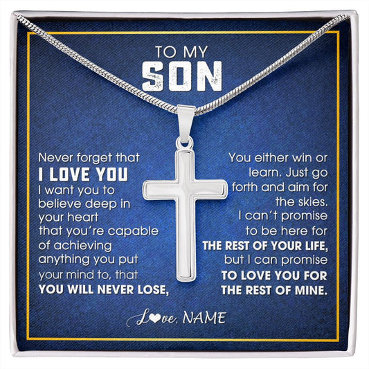 Personalized To My Son Necklace from Mom Dad Father Never Forget That I Love You Son Birthday Graduation Christmas Jewelry Customized Gift Box Message Card