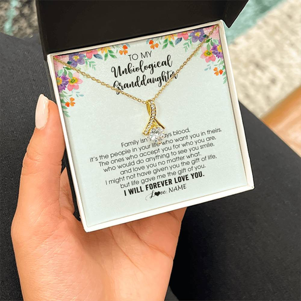 Personalized To My Unbiological Granddaughter Necklace Family Isn't Always Blood Bonus Granddaughter Birthday Gifts Christmas Customized Gift Box Message Card