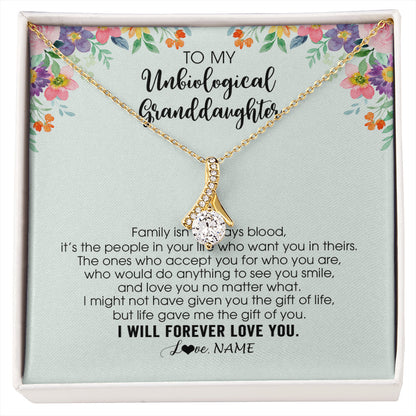 Personalized To My Unbiological Granddaughter Necklace Family Isn't Always Blood Bonus Granddaughter Birthday Gifts Christmas Customized Gift Box Message Card