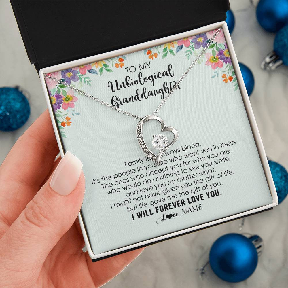 Personalized To My Unbiological Granddaughter Necklace Family Isn't Always Blood Bonus Granddaughter Birthday Gifts Christmas Customized Gift Box Message Card
