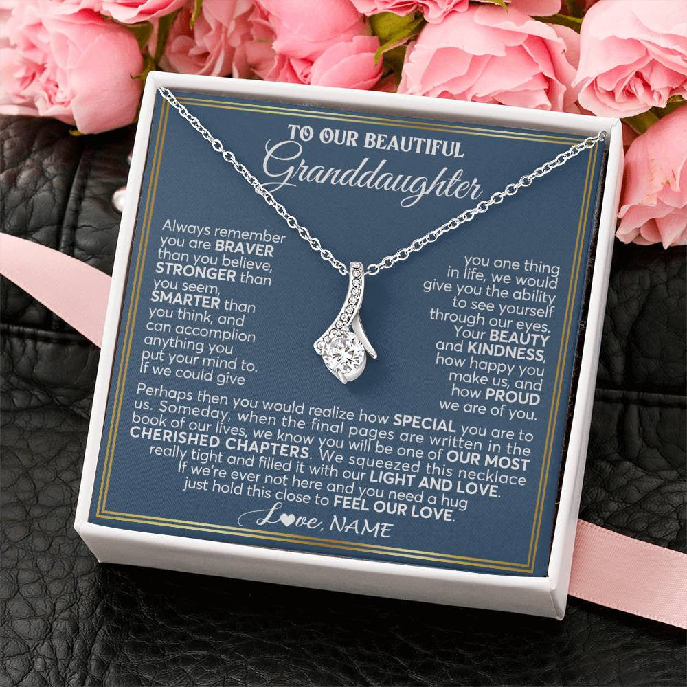 Personalized To Our Beautiful Granddaughter Necklace From Grandma Grandpa Always Remember Granddaughter Birthday Christmas Customized Gift Box Message Card